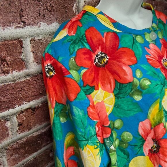 Vintage 80s Women's CAPE COD Floral Fruit Button Down Blouse Top 22W - Picture 4 of 8
